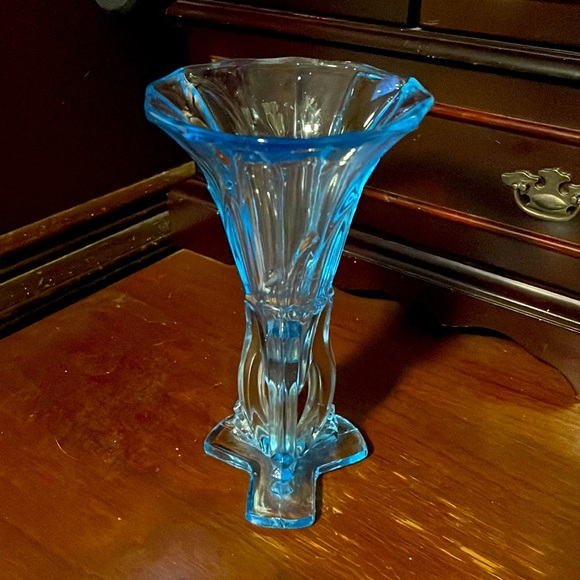 Czech Glass Blue Vase 1930’s Rocket Vase Bohemian Unique Art Deco Vintage - Picture 6 of 6